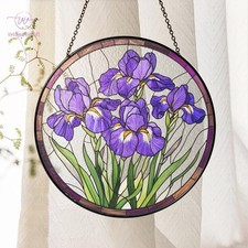 Purple Iris Flower Stained Glass Suncatcher, Flower Lovers Window Hanging Decor