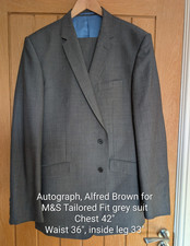 Autograph Alfred Brown Grey Worsted Tailored Fit 2-Piece Suit 42" 36W 33L