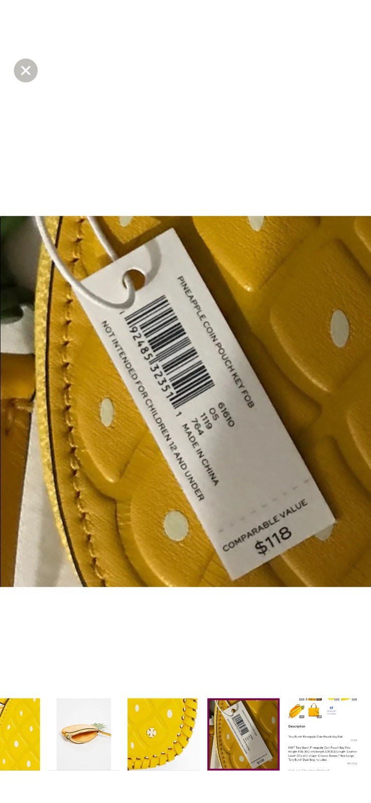 Tory Burch Pineapple Coin Pouch Key Fob thumbnail 2