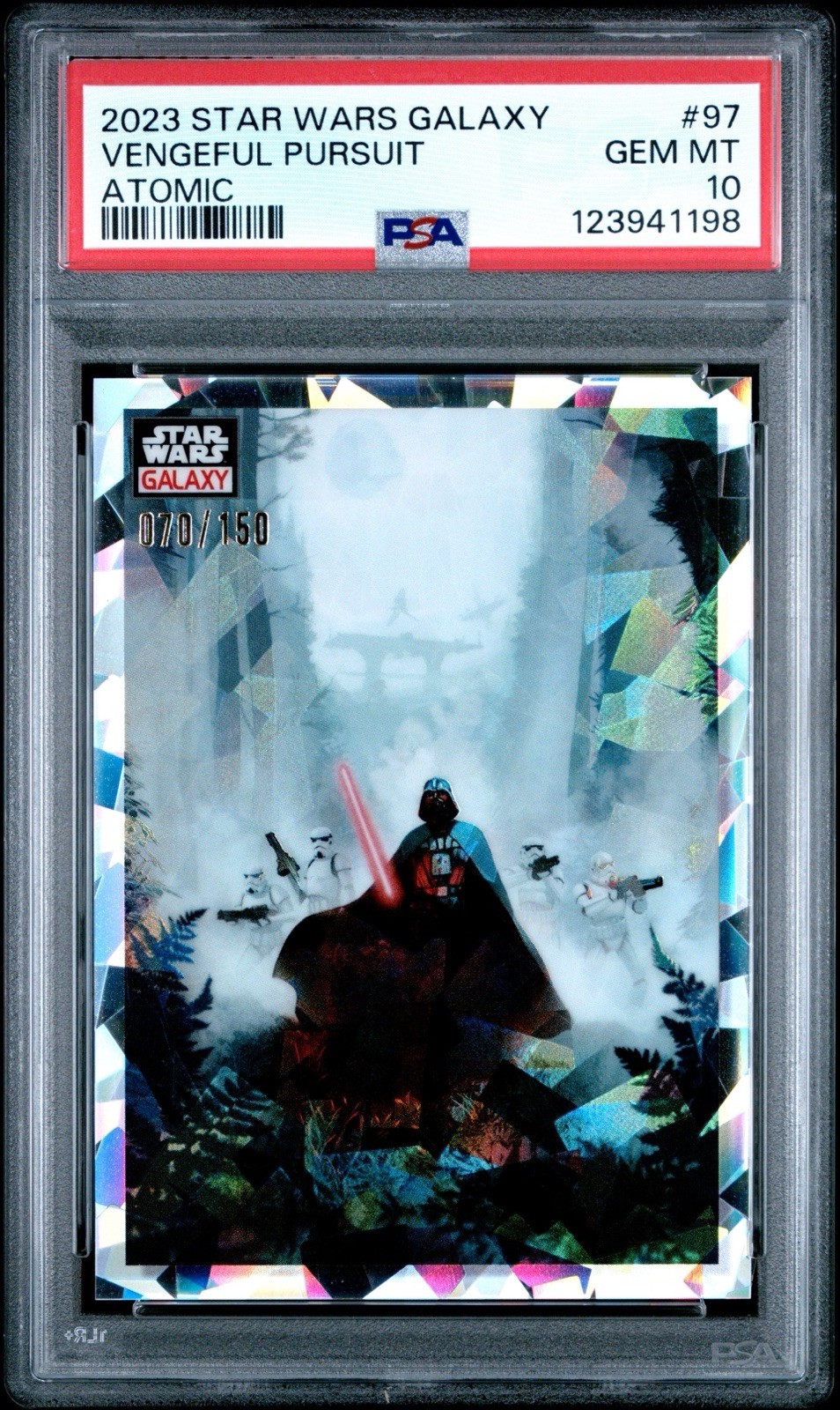 Vengeful Pursuit 2023 Topps Chrome Star Wars Galaxy #97 Atomic Ref /150 PSA 10 view 1