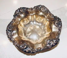 FRANK M. WHITING VINTAGE NUT BON BON STERLING SILVER BOWL 3578 REPOUSSE ROSE