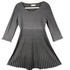 Calvin Klein Fit and Flare Dress Womens Medium Gray Pleated Knit Minimalist