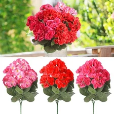 Artificial Geraniums Flower Bouquet Silk Geraniums Bushes UV Resistant Outdoor