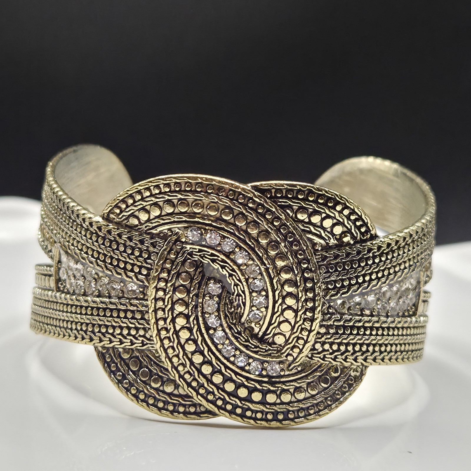 Circle Cuff Bracelet Vintage Interlocking Tiny Rh… - image 1