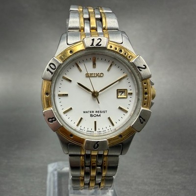 Seiko Dive Watch Women 28mm White Dial Two Tone Date Round 7N82-0619 New Battery