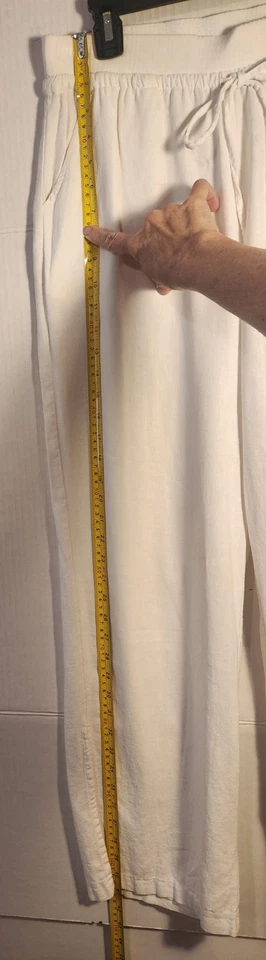 Pantalones Bobeau Largos Blancos Lino Cintura Elástica/Inferior Ranura Para Mujer Medianos Foto 4 de 4