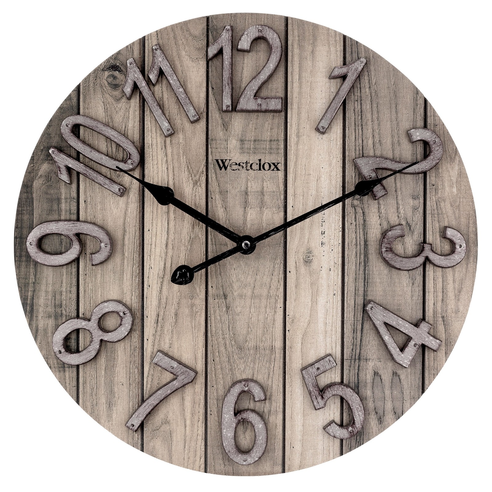 15.5" Brown Farmhouse Style Wood Grain Analog QA Wall Clock with Raised Numbers