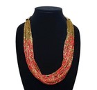 Estate Gold-Toned Multi-Strand Red & Gold Glass Seed Bead Adj Statement Necklace