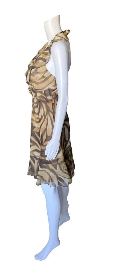 Vestido halter de cóctel con volantes estampado animal de seda talla 4 Muse BOSTON APROPIADO para mujer Foto 2 de 4