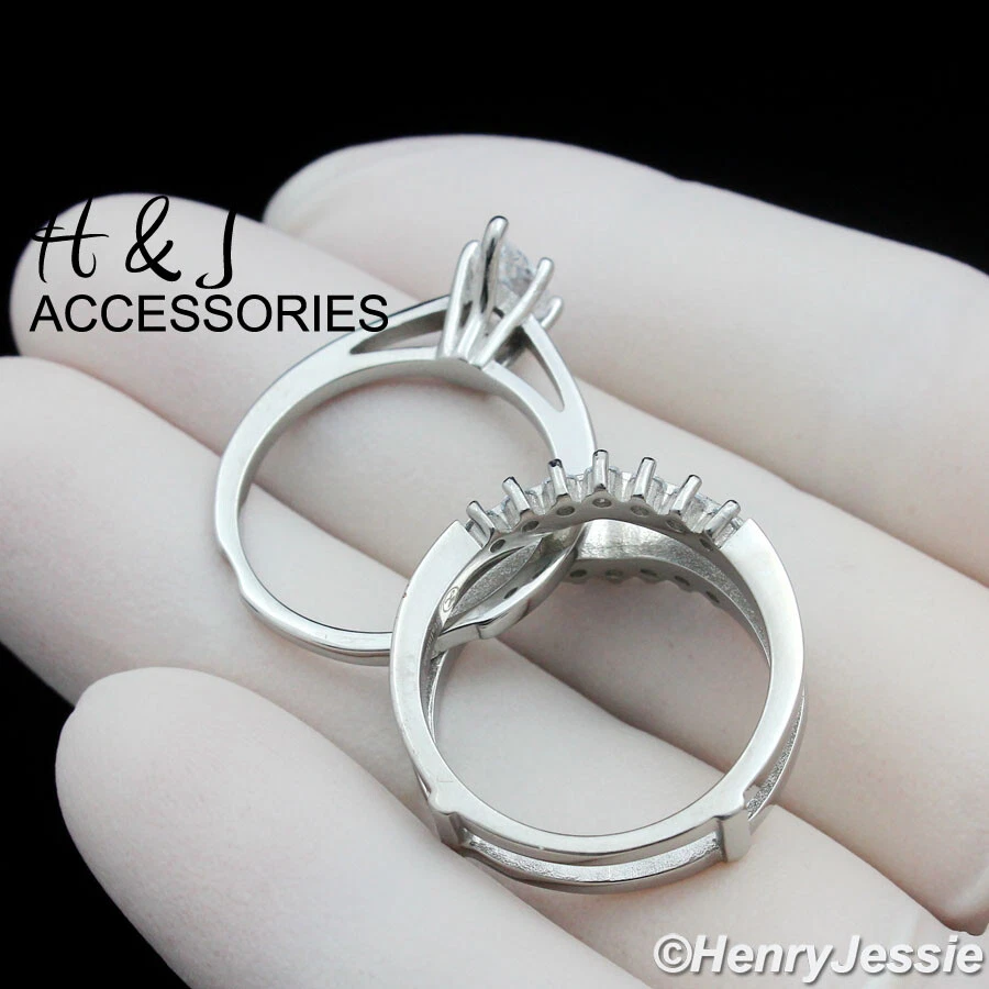 Комплекты женских обручальных колец из нержавеющей стали серебра 1,65 карата в форме маркиза с фианитами*AR59 - Изображение 3 из 4