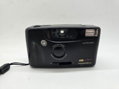Polaroid Camera 35mm Film Point & Shoot Black Auto Flash Red Eye Focus Tested 