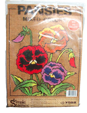 TINA of CALIFORNIA SIMPLE STITCHES PANSIES MIXED COLORS EMBROIDERY KIT 11"x14"
