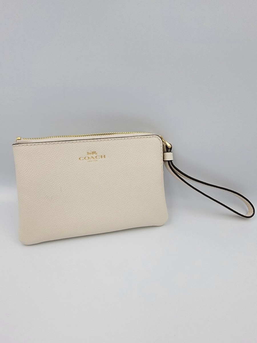 Coach Crossgrain Leather Small Corner Zip Wristlet, Chalk (F58035
