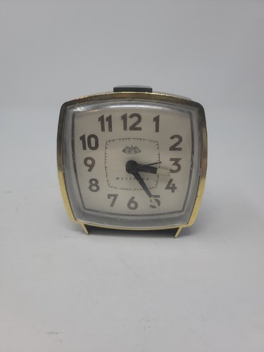 vintage westclox key wound alarm clock retro wood grain finish used and working - 第 1/12 張圖片