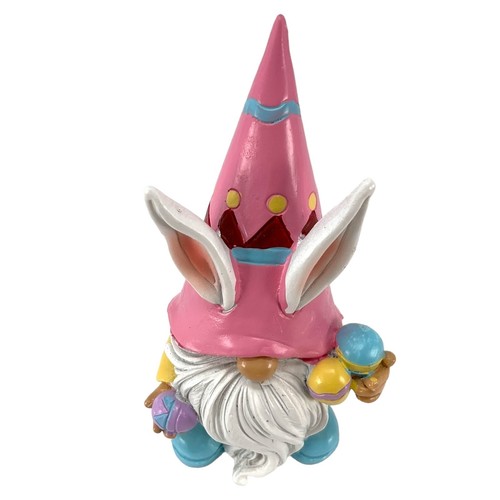 Standing Easter Gnome with Bunny Ears & Pink Hat holding Eggs Figurine 4 Inch - Picture 6 of 7