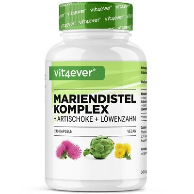 VIT4EVER Mariendistel Komplex 240 Kapseln (vegan) + Artischocke + Löwenzahn Hochdosiert