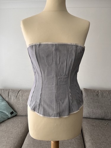 Velda Lauder Rare Blue Victorian Striped Fully Boned Corset Size 26 10/12 - Picture 4 of 22