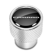 Chevrolet Camaro Logo in Black on Shining Silver Aluminum Tire Valve Stem Caps
