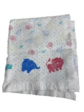 Vintage Acrylic Satin Lined Zoo Animals Baby Blanket Trim USA Primary Colors