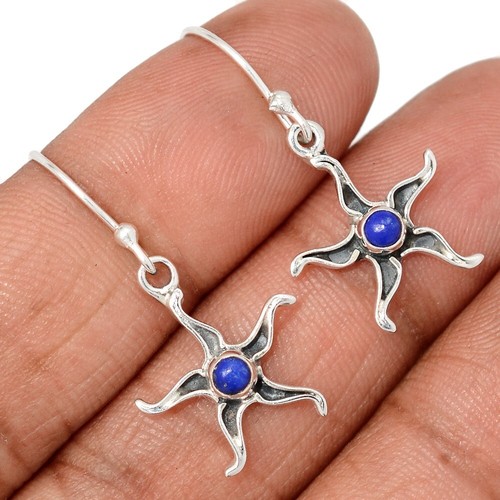 Sun - Natural Lapis Lazuli - Afghanisthan 925 Silver Earrings Jewelry CE48645