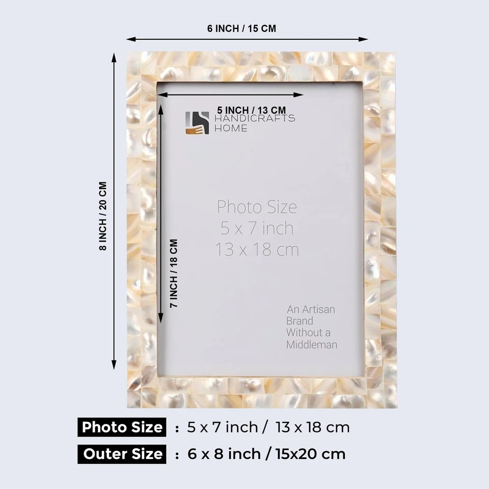 Marco de fotos artesanal de madreperla 5x7 - Diseño vintage sostenible Foto 4 de 4