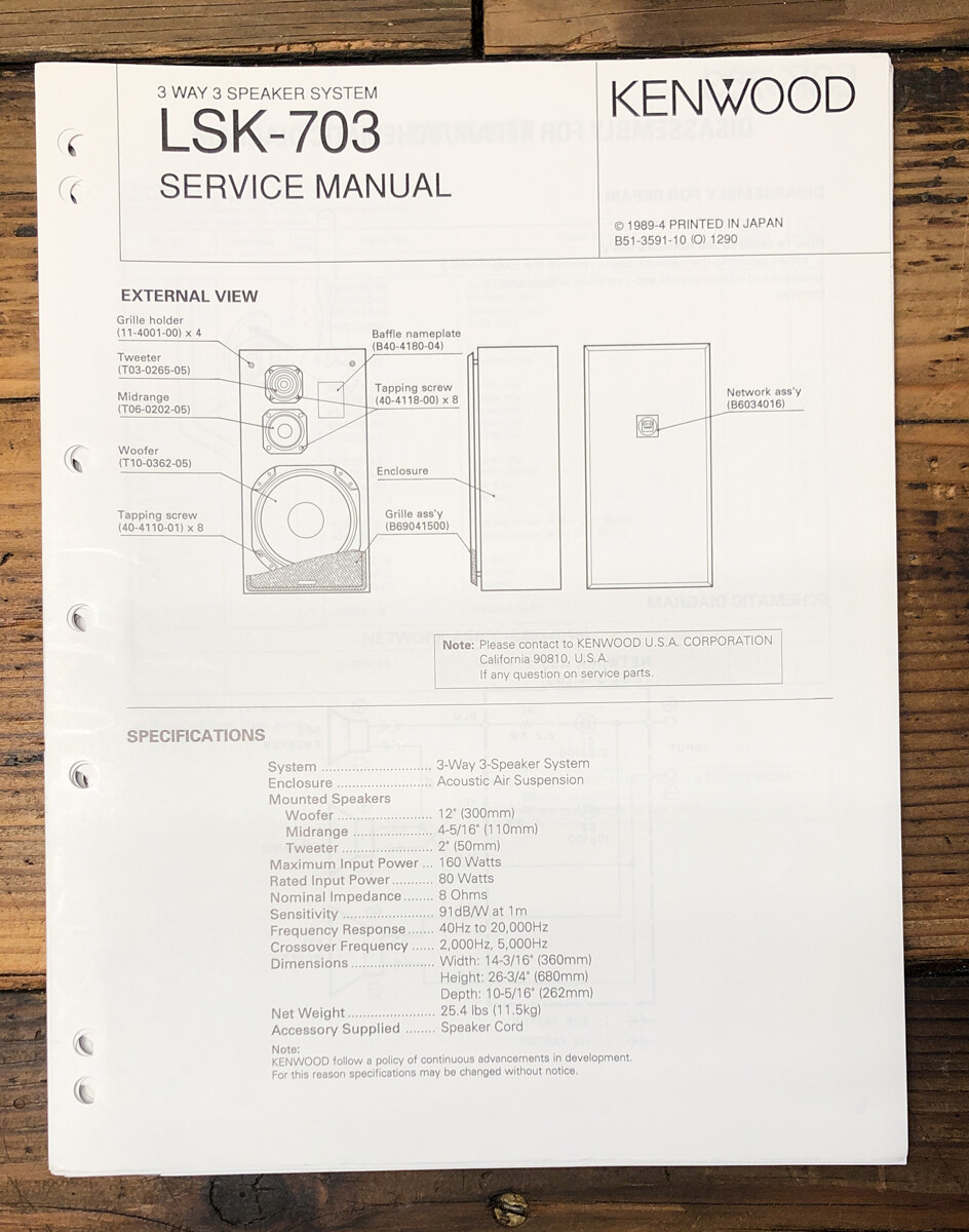 Kenwood LSK-703 Speaker Service Manual *Original* | eBay