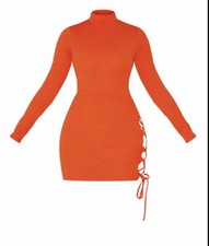 Orange High Neck Cutout Bodycon