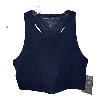 THREADS 4 THOUGHT KENSI RIB SPORTS BRA NAVY BLUE RACERBACK WOMEN MEDIUM NEW