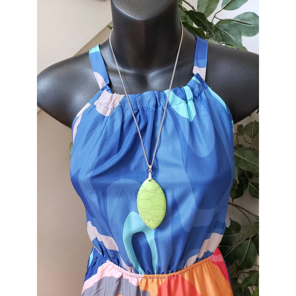 Ruiyige Long Maxi Dress Women's L Multi Abstract Print Halter Boho Cinch Waist — 第 2/4 张图片