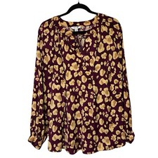 Nine West Women's Plus V-Neck Trapunto Tunic Top CA4 Plum Leopard Size 1X