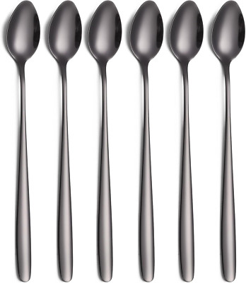 Latte Macchiato Löffel Set 6 Teilig Schwarz 19,8 cm Langer Griff Mixing Ice Crea
