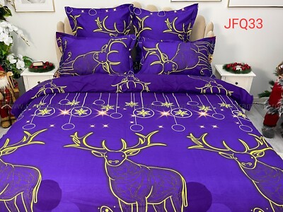 FINET Doppelbett-Bettwäsche 6-teilig mit Weihnachtsmann, Elegant, Lila-Gold, Ren