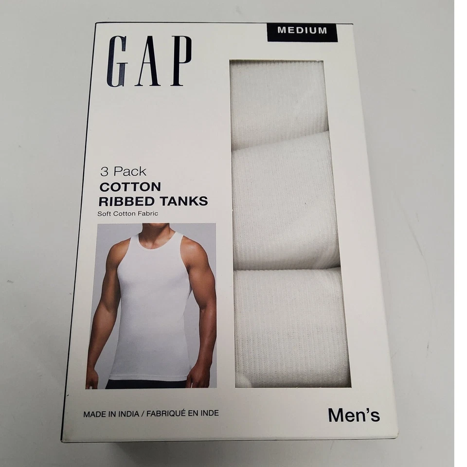 Camiseta sin mangas GAP para hombre mediana blanca calce clásico suave acanalada sin etiquetas camiseta muscular paquete de 3 Foto 4 de 4
