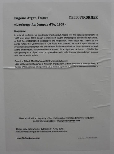Eugene Atget L'auberge Au Compas d'Or 1909 YellowKorner Certified Photograph - Picture 3 of 3