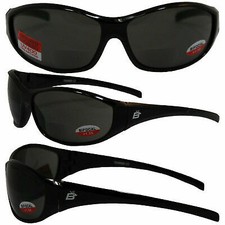 SPARROW BIFOCAL WRAP AROUND SPORT GLASSES BY BIRDZ  BLACK FRAMES 1.5 SMOKE LENS