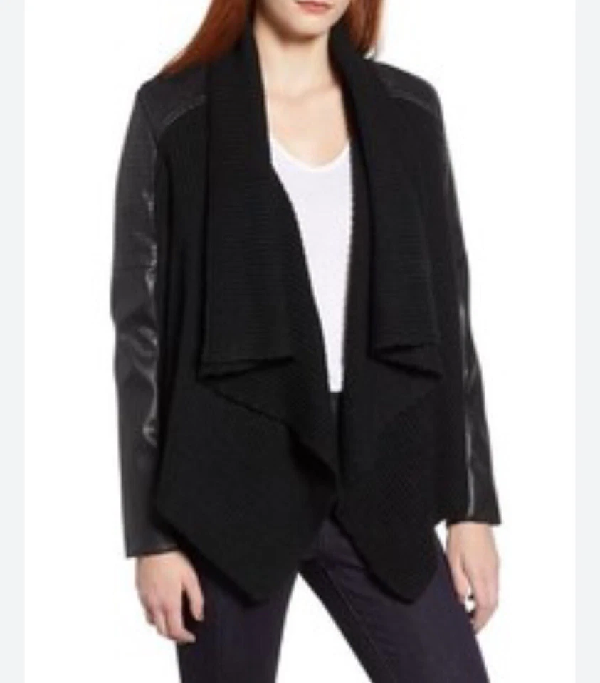 Cárdigan Suéter Line Marino Mezcla Lana Cortina Chal XS Cuero Genuino Manga Foto 2 de 4