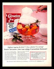 1959 Carnation Instant Dry Milk Vintage PRINT AD Whipped Topping Recipe Fruit