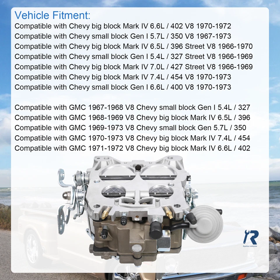 Carburador apto para motores Chevrolet Quadrajet 4MV 327 350 427 454 4 barriles carburador Foto 2 de 4