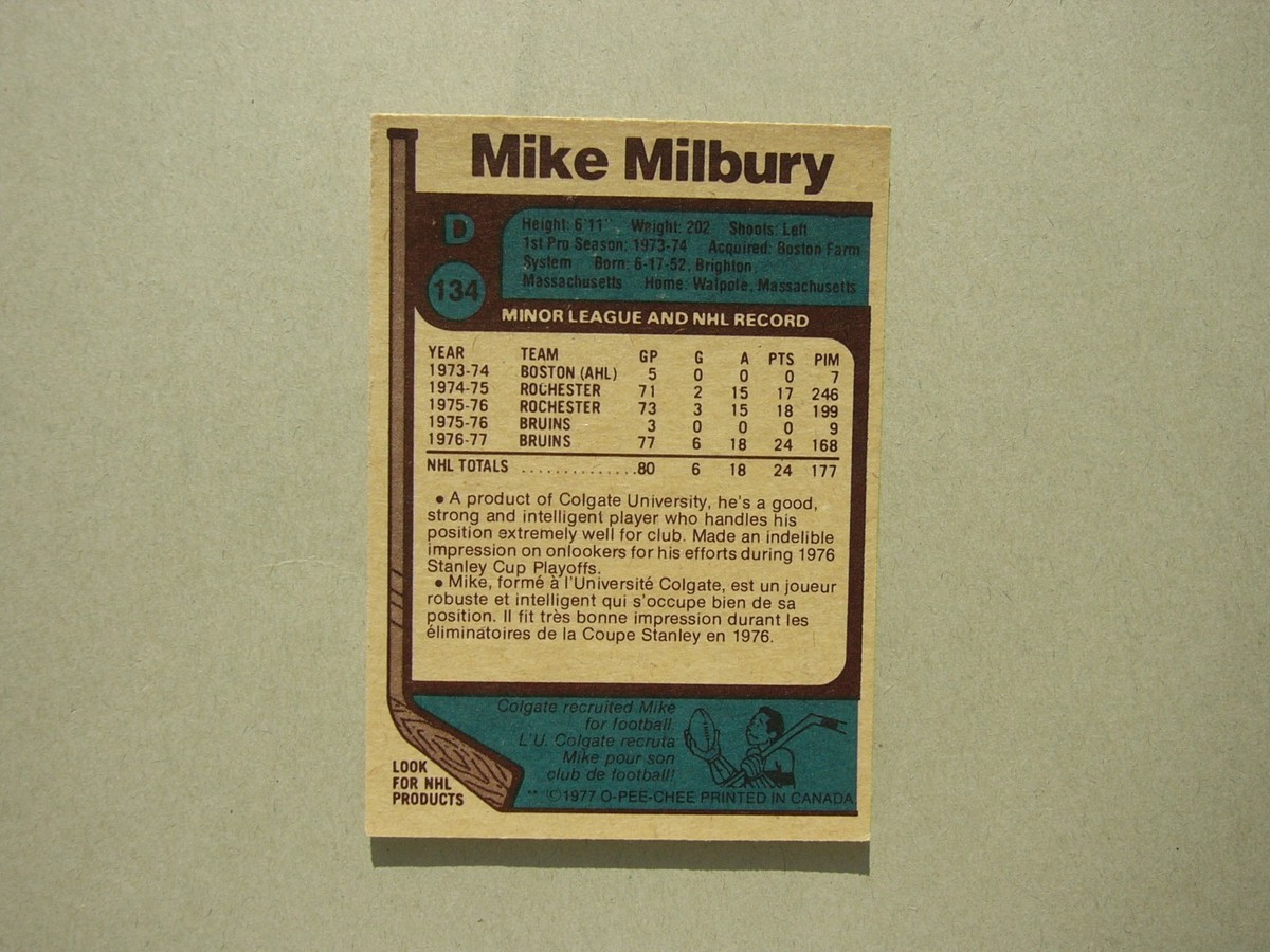 1977/78 O-PEE-CHEE NHL HOCKEY CARD #134 MIKE MILBURY ROOKIE NM