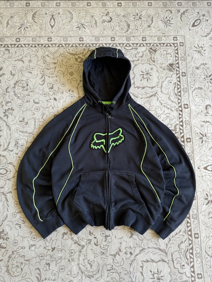 Vintage FOX Racing Big Logo Embroidered Zip Up Faded Hoodie