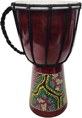DJEMBE DRUM BONGO CONGO 12'' HAND CARVED PAINT AFRICAN ABORIGINAL WOOD CLEARANCE