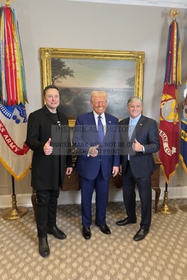 PRESIDENT DONALD TRUMP, ELON MUSK, AND SEAN HANNITY AFTER INTERVIEW 4X6 PHOTO