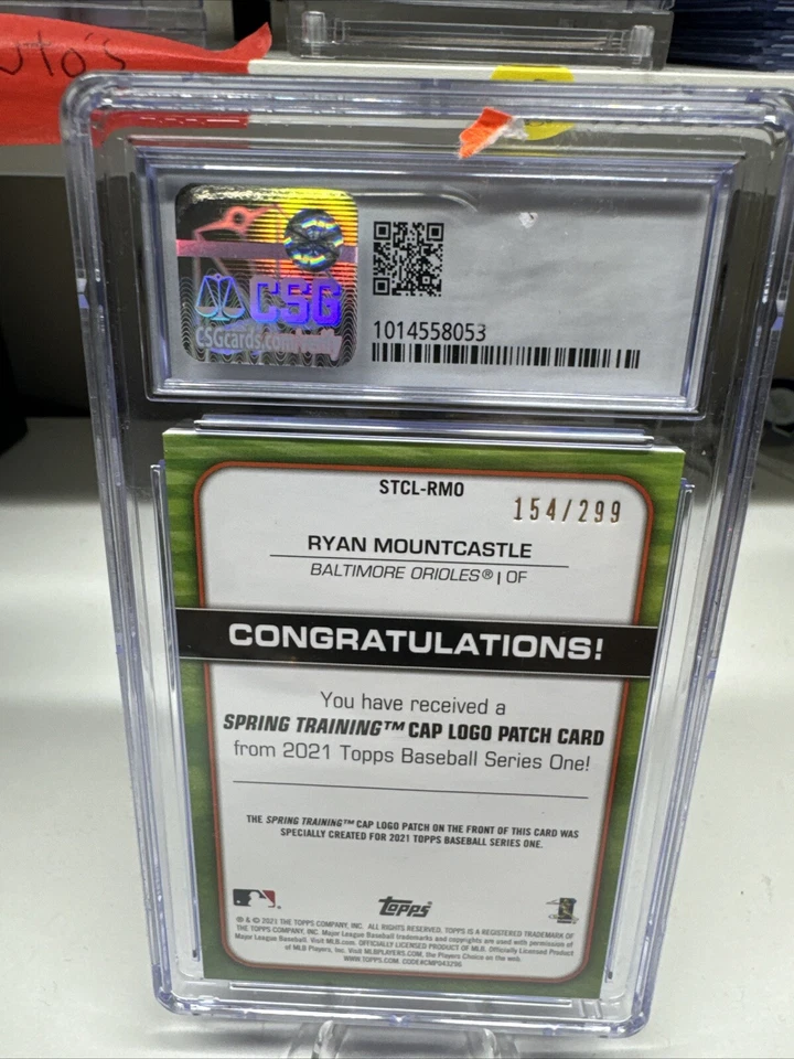 Ryan Mountcastle RC 2021 Topps RC Cap Logo Patch Black  #/299 Orioles Csg 8.5 - Image 3 of 4