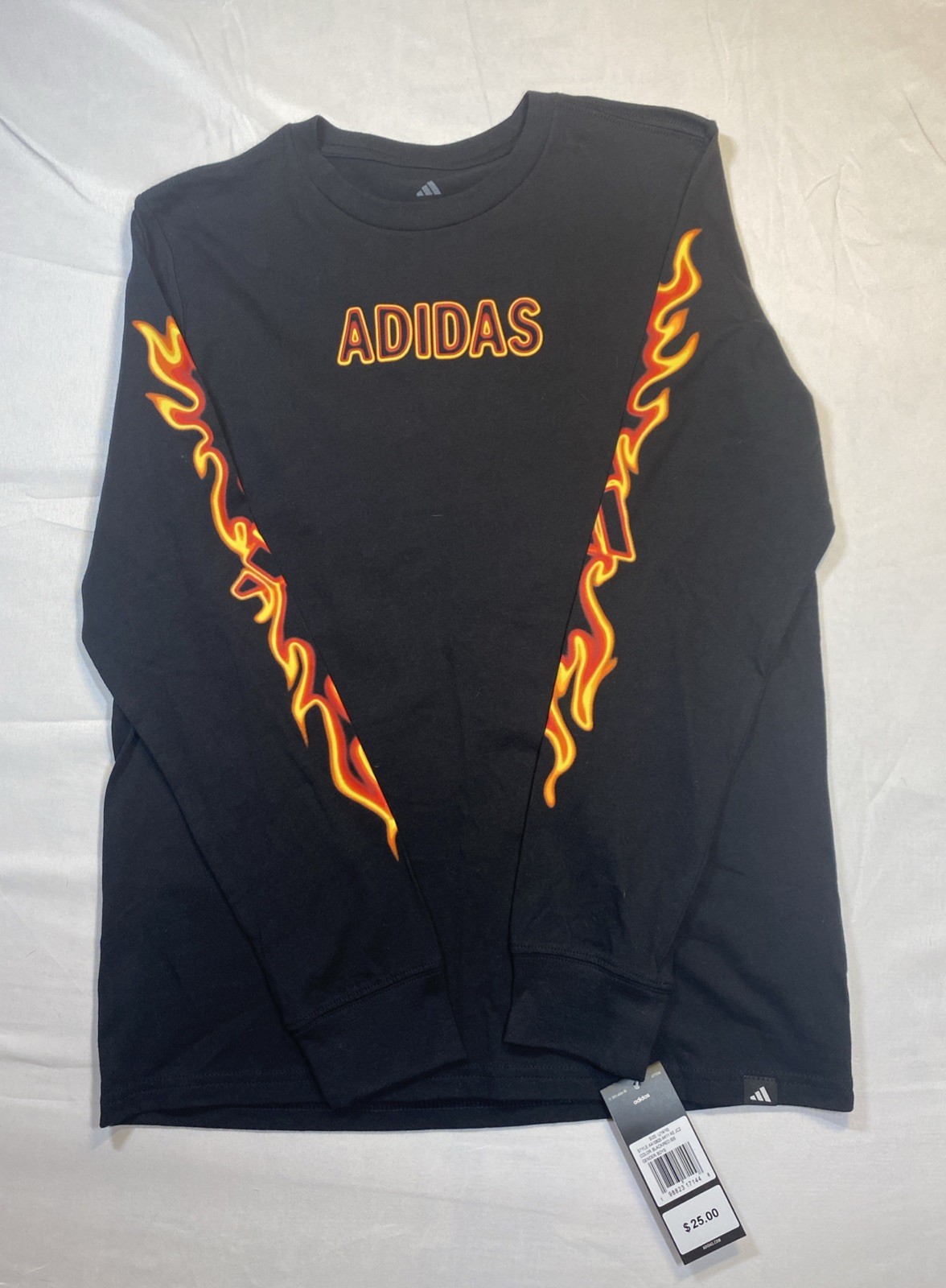 Adidas Boy Shirt Size Large Long Sleeve Black T-Shirt Graphic Active Tee NWT B