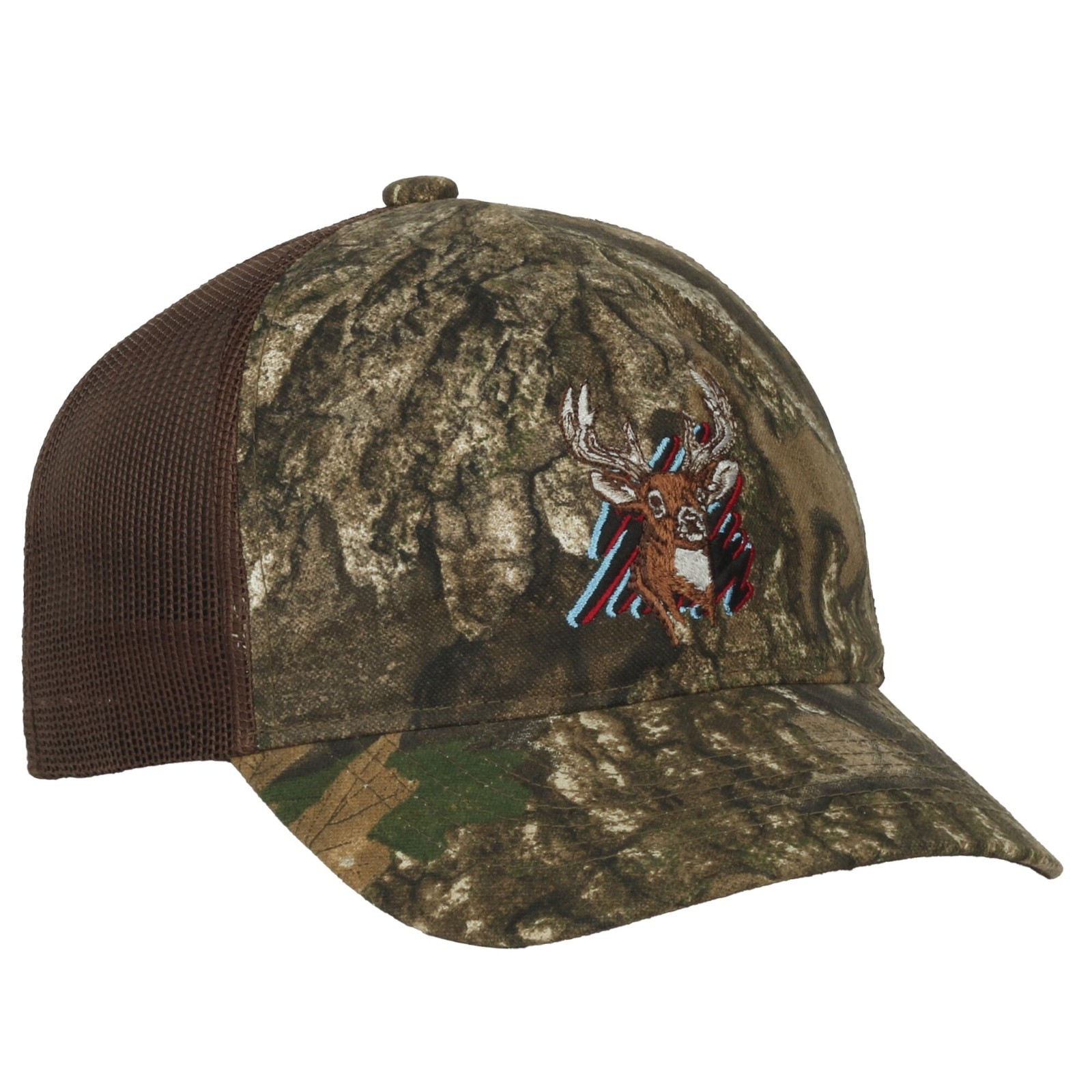 Youth Realtree APX Camo/Brown 6 panel Structured Pre-Curved Cotton Camo Cap