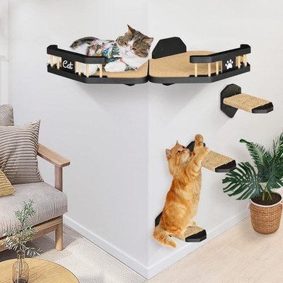 2PCS Cat Shelves and Cat Perches for Wall with 3 Cat Wall Steps Up to 15Lbs