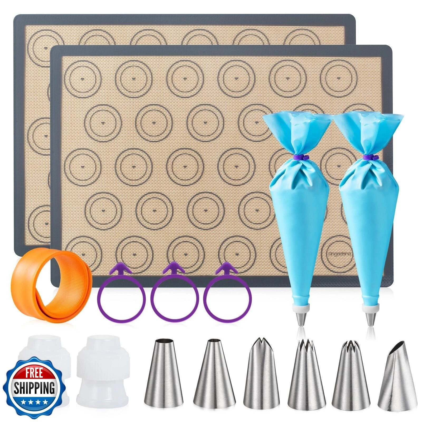 Angadona Macaron Silicone Baking Mats Kit (16pcs set) Macaroon Ba