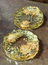 VTG Lucite Resin Shell Shaped Soap Dish Pressed Flowers Set Of 2