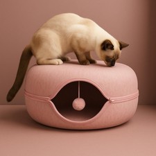 Cat Tunnel Bed for Indoor Cats Large, 24" Peekaboo Cat Cave Donut Bed for Pet...