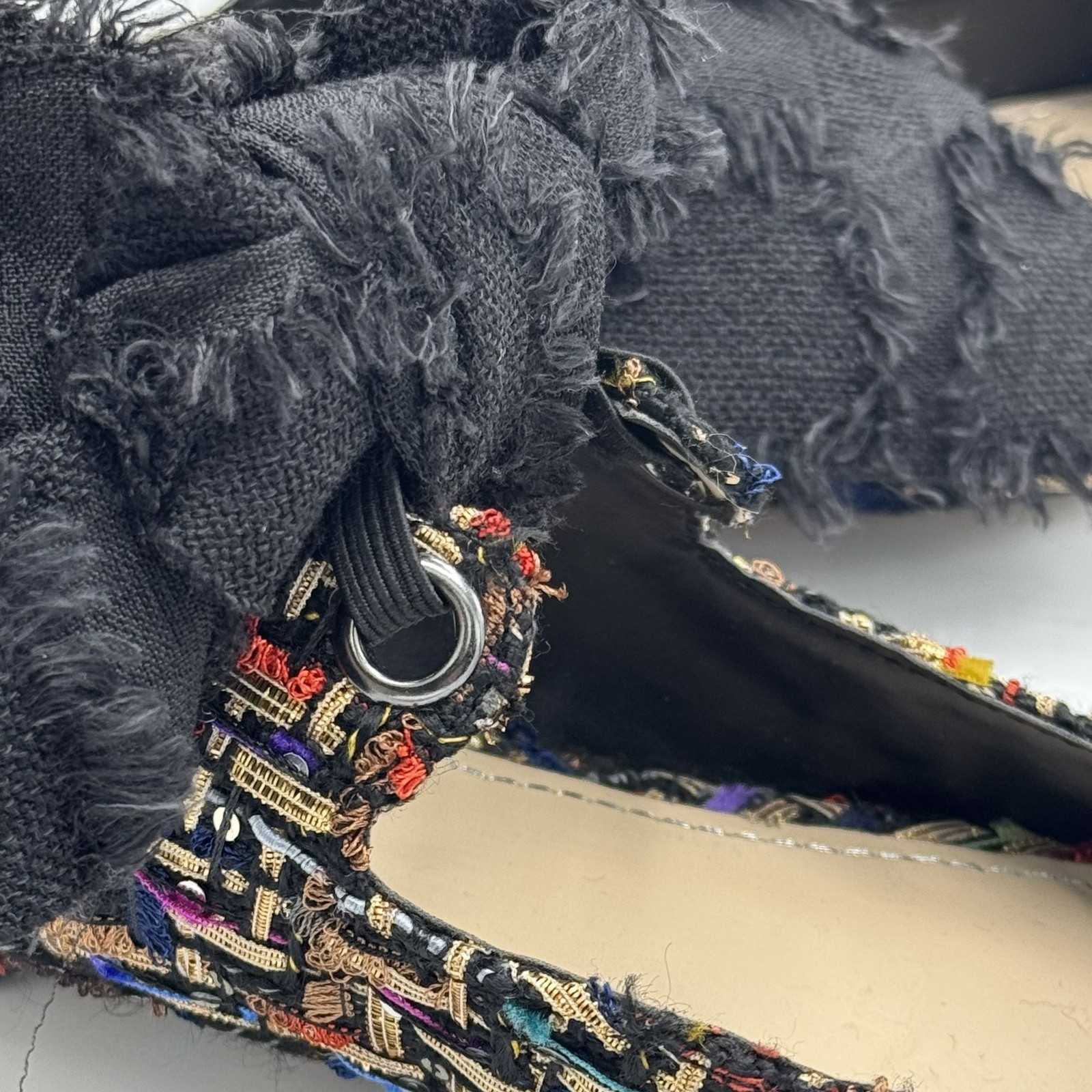 Zara Multicolor Tweed Pointed Flats Black Frayed Bow Women's Size EU 37/US 6.5 thumbnail 13